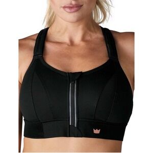 Shefit Ultimate High Impact Sports Bra Size 1 Luxe Black Zip Front Adjustable